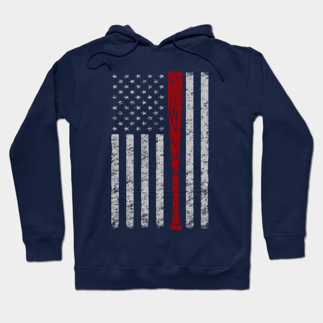 Vintage American Flag Baseball Bat Distressed Grunge Design Hoodie by TeeCreations